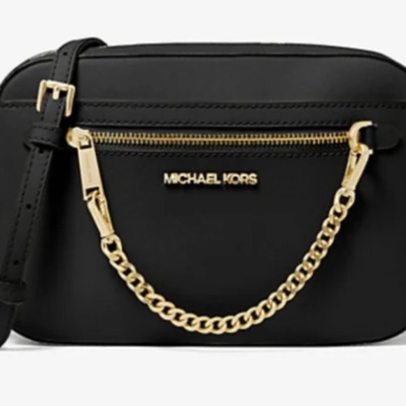 MICHAEL KORS Jet Set Crossbody Bag Black Gold Chain & Matching Wallet Card Case - Picture 3 of 14